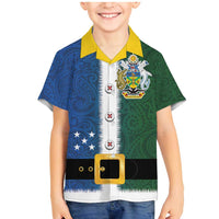 Solomon Islands Merry Christmas Family Matching Mermaid Dress and Hawaiian Shirt Santa Suit Style With Melanesian Pattern LT03 Son's Shirt Green - Polynesian Pride