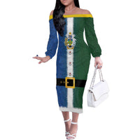 Solomon Islands Merry Christmas Family Matching Off The Shoulder Long Sleeve Dress and Hawaiian Shirt Santa Suit Style With Melanesian Pattern LT03 Mom's Dress Green - Polynesian Pride