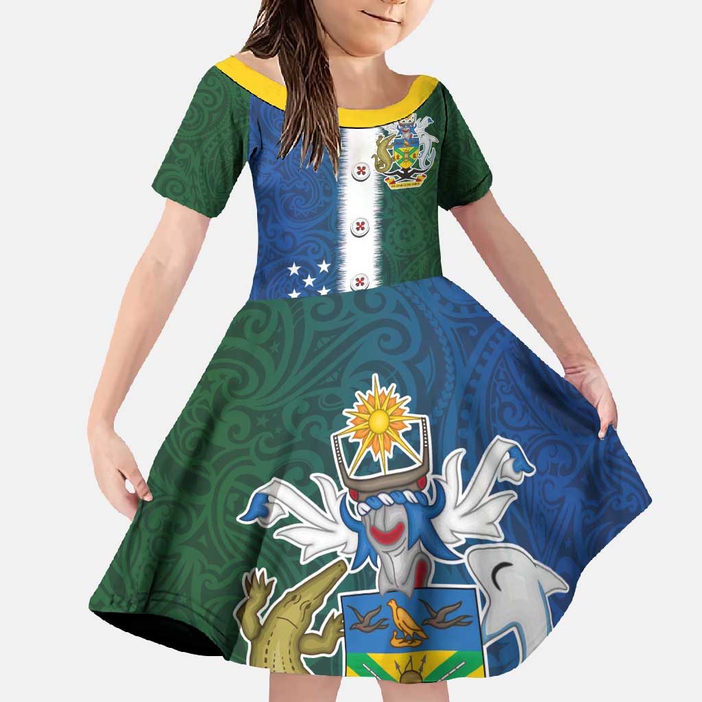 Solomon Islands Merry Christmas Family Matching Off Shoulder Maxi Dress and Hawaiian Shirt Santa Suit Style With Melanesian Pattern LT03 Daughter's Dress Green - Polynesian Pride