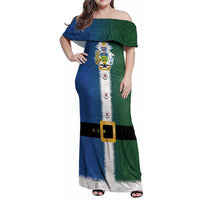 Solomon Islands Merry Christmas Family Matching Off Shoulder Maxi Dress and Hawaiian Shirt Santa Suit Style With Melanesian Pattern LT03 Mom's Dress Green - Polynesian Pride