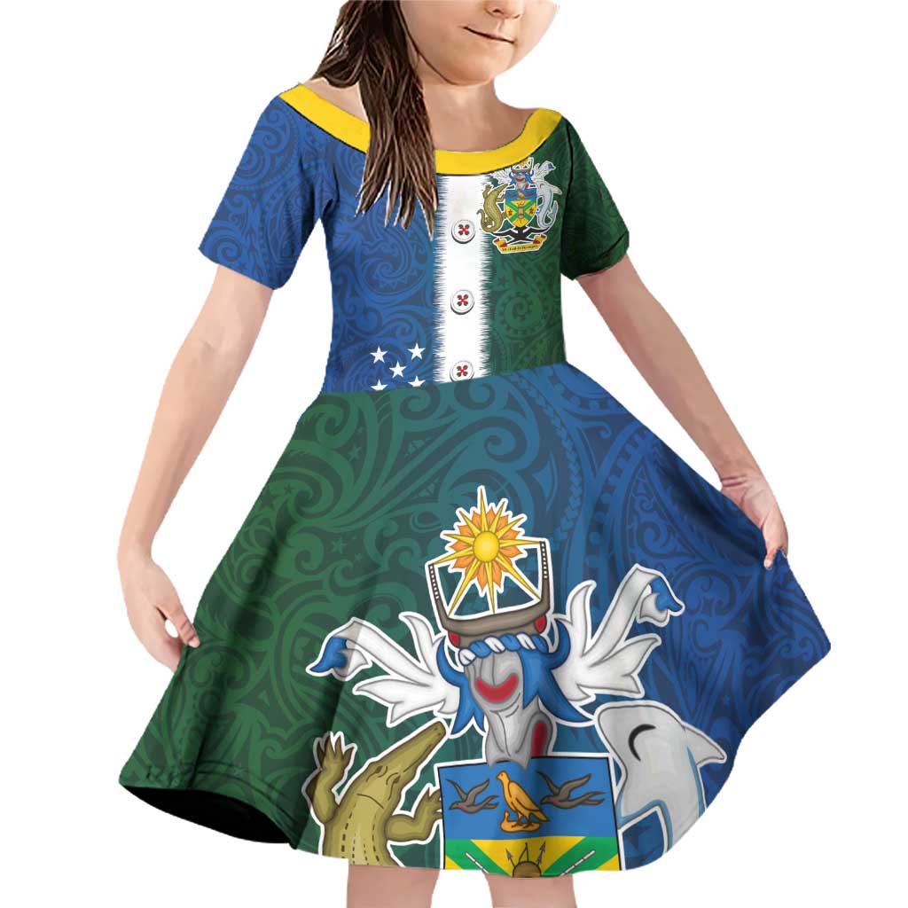 Solomon Islands Merry Christmas Family Matching Off Shoulder Short Dress and Hawaiian Shirt Santa Suit Style With Melanesian Pattern LT03 Daughter's Dress Green - Polynesian Pride