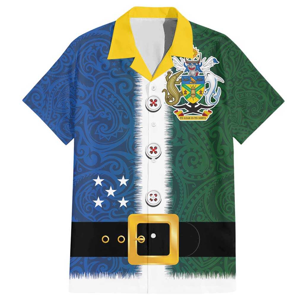 Solomon Islands Merry Christmas Family Matching Short Sleeve Bodycon Dress and Hawaiian Shirt Santa Suit Style With Melanesian Pattern LT03 Dad's Shirt - Short Sleeve Green - Polynesian Pride