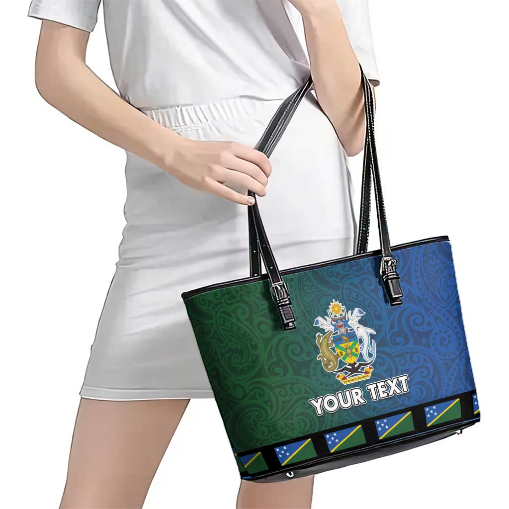 Solomon Islands Merry Christmas Leather Tote Bag Santa Suit Style With Melanesian Pattern
