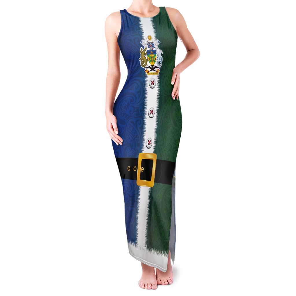 Solomon Islands Merry Christmas Tank Maxi Dress Santa Suit Style With Melanesian Pattern LT03 Women Green - Polynesian Pride