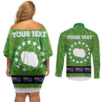 Cook Islands Merry Christmas Couples Matching Off Shoulder Short Dress and Long Sleeve Button Shirt Santa Suit Style With Polynesian Pattern