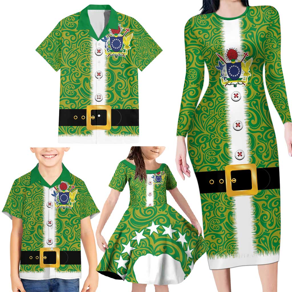 Cook Islands Merry Christmas Family Matching Long Sleeve Bodycon Dress and Hawaiian Shirt Santa Suit Style With Polynesian Pattern LT03 - Polynesian Pride