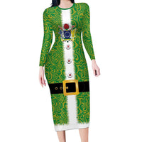 Cook Islands Merry Christmas Family Matching Long Sleeve Bodycon Dress and Hawaiian Shirt Santa Suit Style With Polynesian Pattern LT03 Mom's Dress Green - Polynesian Pride