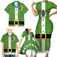 Cook Islands Merry Christmas Family Matching Short Sleeve Bodycon Dress and Hawaiian Shirt Santa Suit Style With Polynesian Pattern LT03 - Polynesian Pride