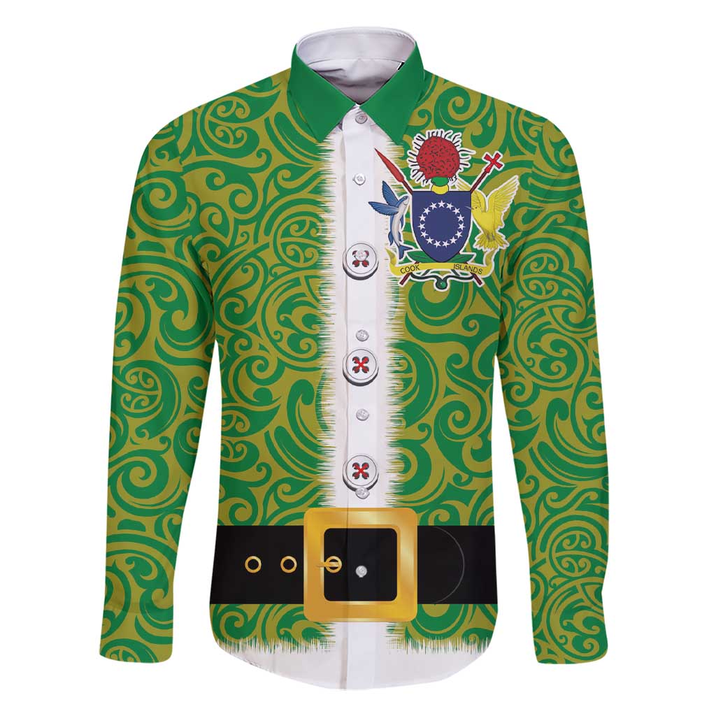 Cook Islands Merry Christmas Family Matching Short Sleeve Bodycon Dress and Hawaiian Shirt Santa Suit Style With Polynesian Pattern LT03 Dad's Shirt - Long Sleeve Green - Polynesian Pride