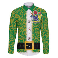 Cook Islands Merry Christmas Family Matching Short Sleeve Bodycon Dress and Hawaiian Shirt Santa Suit Style With Polynesian Pattern LT03 Dad's Shirt - Long Sleeve Green - Polynesian Pride