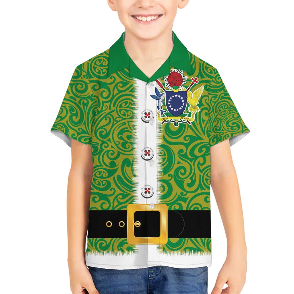 Cook Islands Merry Christmas Family Matching Tank Maxi Dress and Hawaiian Shirt Santa Suit Style With Polynesian Pattern LT03 Son's Shirt Green - Polynesian Pride
