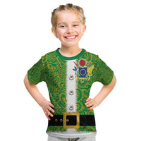 Cook Islands Merry Christmas Kid T Shirt Santa Suit Style With Polynesian Pattern
