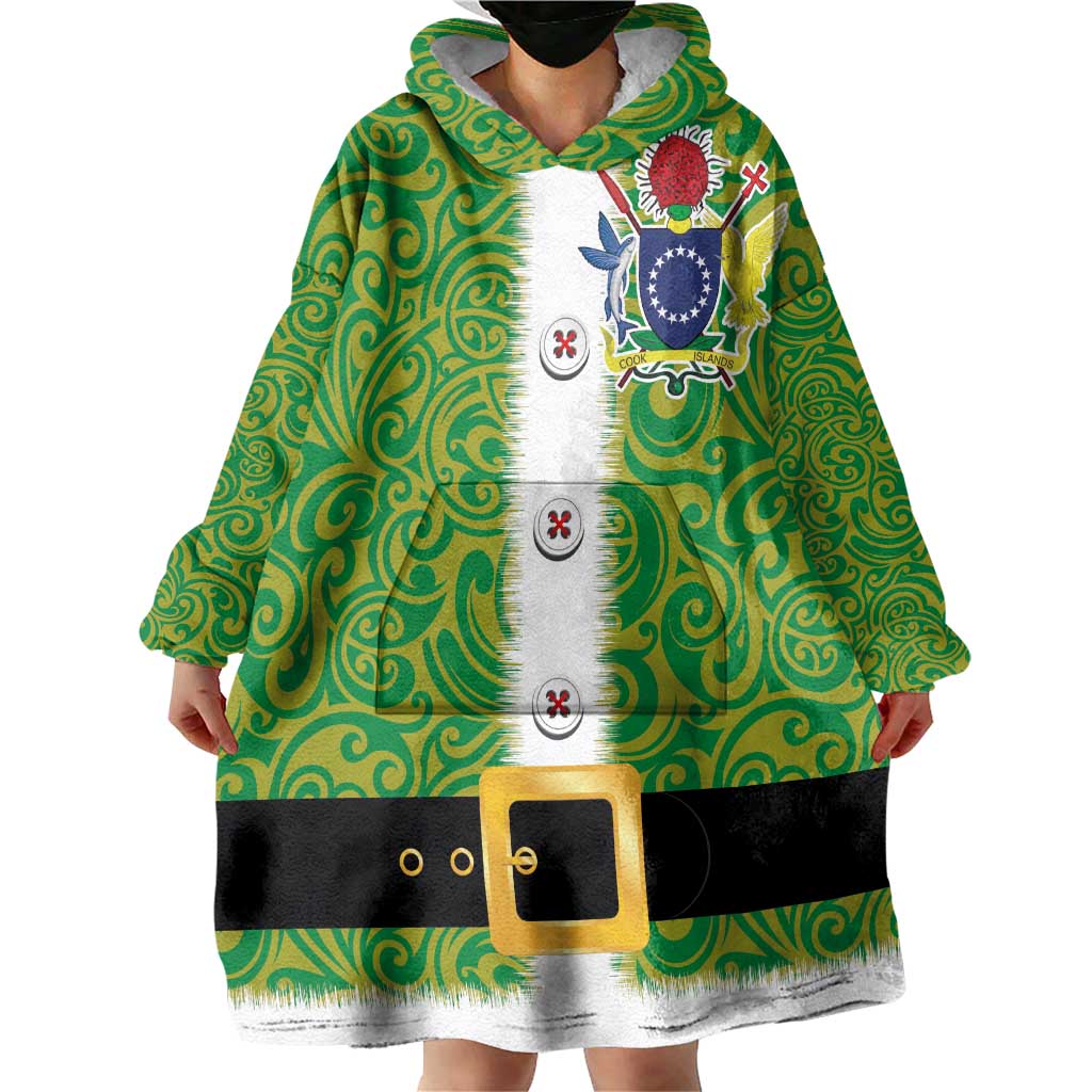 Cook Islands Merry Christmas Wearable Blanket Hoodie Santa Suit Style With Polynesian Pattern LT03 - Polynesian Pride