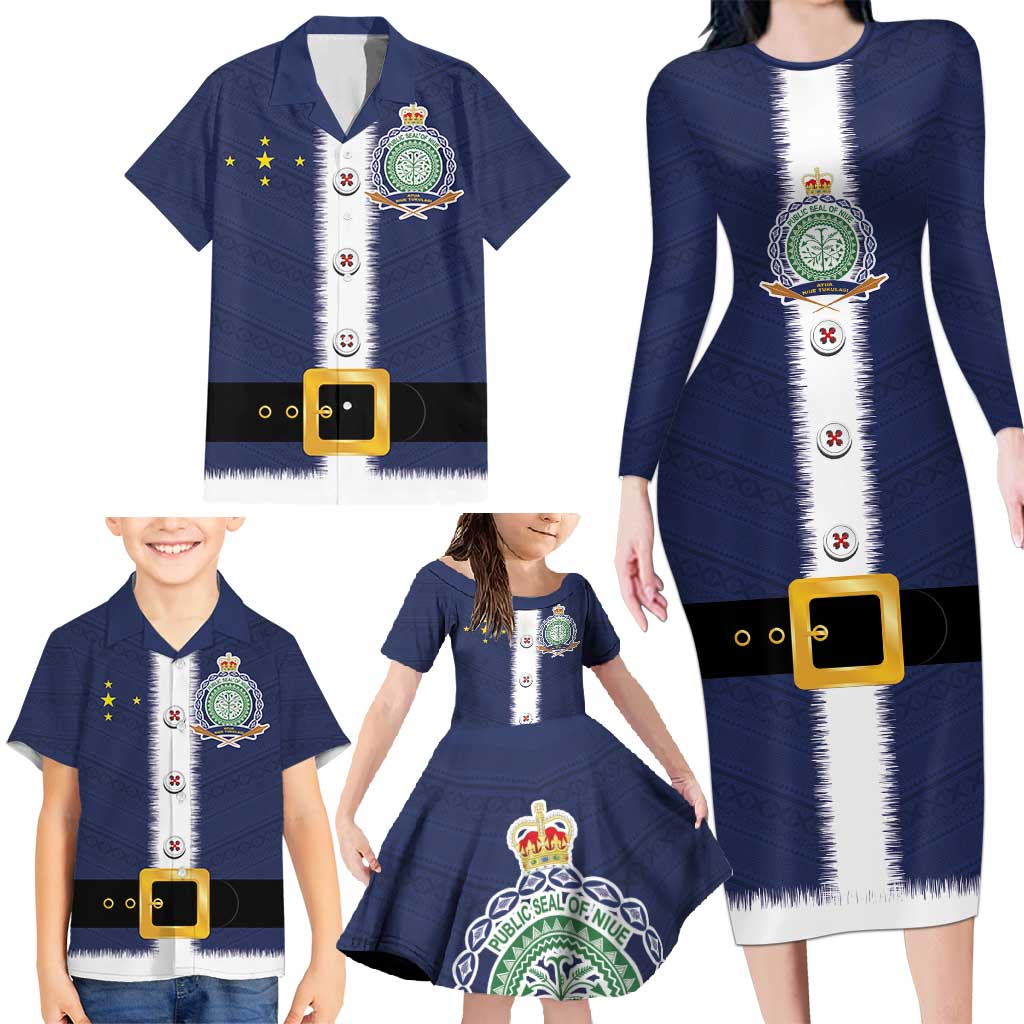 Niue Merry Christmas Family Matching Long Sleeve Bodycon Dress and Hawaiian Shirt Santa Suit Style With Hiapo Pattern LT03 - Polynesian Pride
