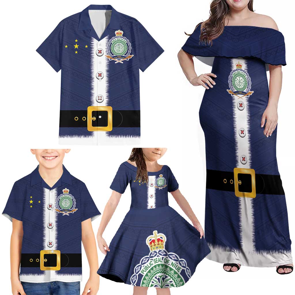 Niue Merry Christmas Family Matching Off Shoulder Maxi Dress and Hawaiian Shirt Santa Suit Style With Hiapo Pattern LT03 - Polynesian Pride