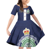 Niue Merry Christmas Family Matching Off Shoulder Short Dress and Hawaiian Shirt Santa Suit Style With Hiapo Pattern LT03 Daughter's Dress Blue - Polynesian Pride