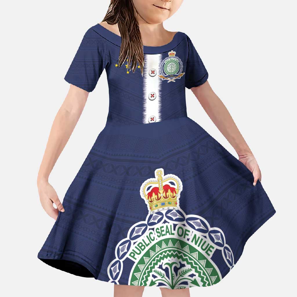 Niue Merry Christmas Family Matching Short Sleeve Bodycon Dress and Hawaiian Shirt Santa Suit Style With Hiapo Pattern LT03 Daughter's Dress Blue - Polynesian Pride