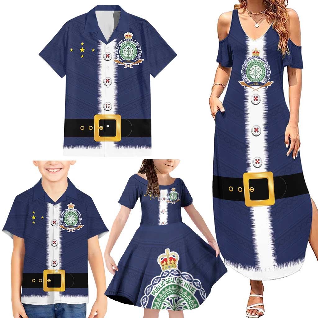 Niue Merry Christmas Family Matching Summer Maxi Dress and Hawaiian Shirt Santa Suit Style With Hiapo Pattern LT03 - Polynesian Pride