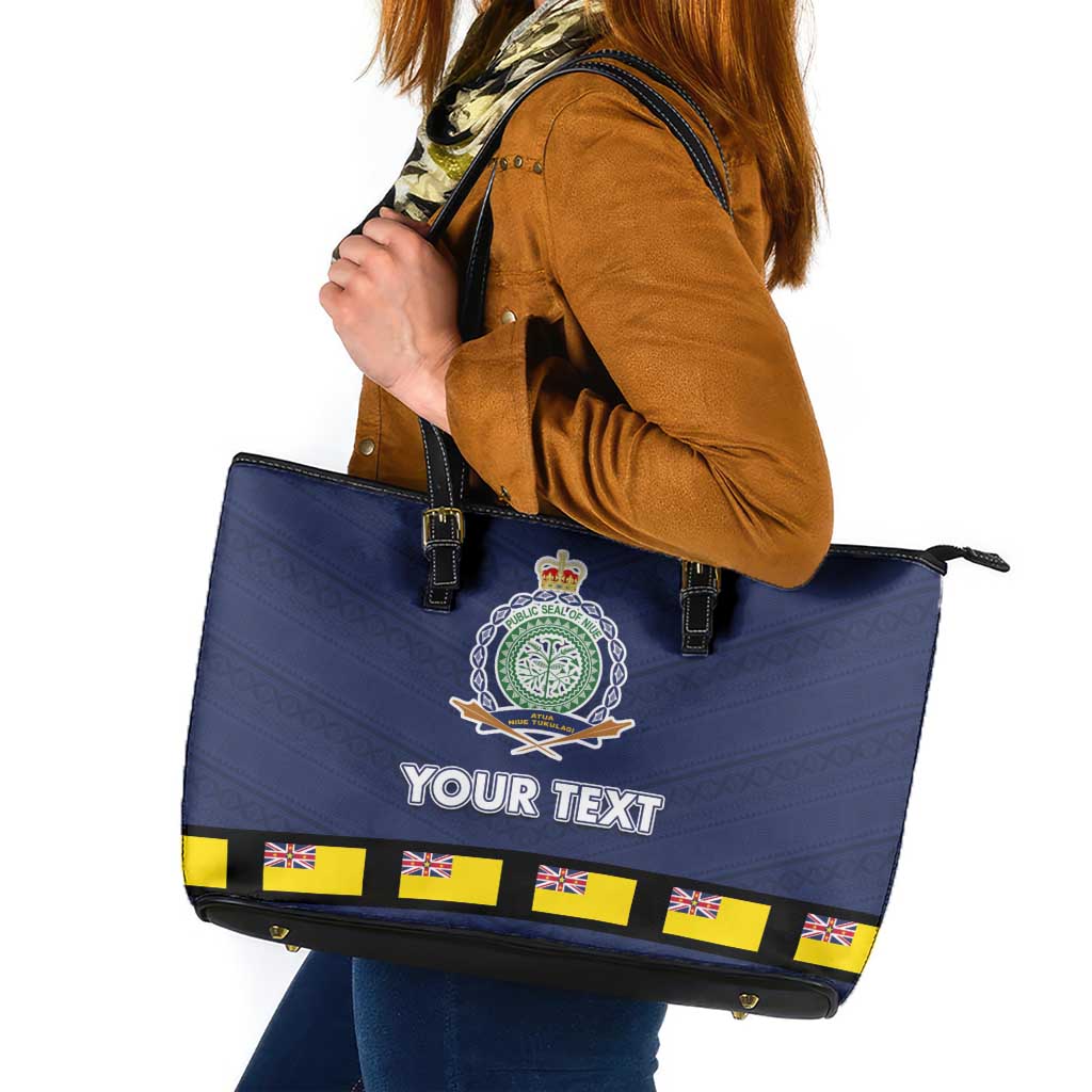 Niue Merry Christmas Leather Tote Bag Santa Suit Style With Hiapo Pattern LT03 Blue - Polynesian Pride