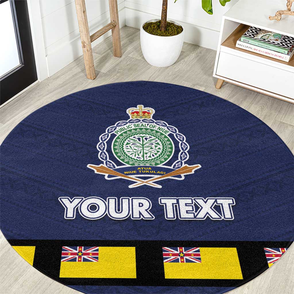 Niue Merry Christmas Round Carpet Santa Suit Style With Hiapo Pattern LT03 Blue - Polynesian Pride