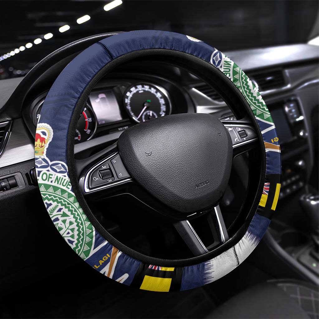 Niue Merry Christmas Steering Wheel Cover Santa Suit Style With Hiapo Pattern LT03 Universal Fit Blue - Polynesian Pride