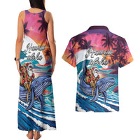 Hawaiian Mele Kalikimaka Couples Matching Tank Maxi Dress and Hawaiian Shirt Santa Claus Driving The Whale with Sunset Ocean Landscape LT03 - Polynesian Pride