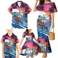 Hawaiian Mele Kalikimaka Family Matching Mermaid Dress and Hawaiian Shirt Santa Claus Driving The Whale with Sunset Ocean Landscape LT03 - Polynesian Pride