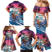 Hawaiian Mele Kalikimaka Family Matching Mermaid Dress and Hawaiian Shirt Santa Claus Driving The Whale with Sunset Ocean Landscape LT03 - Polynesian Pride