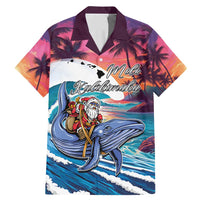 Hawaiian Mele Kalikimaka Family Matching Mermaid Dress and Hawaiian Shirt Santa Claus Driving The Whale with Sunset Ocean Landscape LT03 Dad's Shirt - Short Sleeve Blue - Polynesian Pride