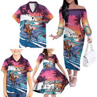 Hawaiian Mele Kalikimaka Family Matching Off The Shoulder Long Sleeve Dress and Hawaiian Shirt Santa Claus Driving The Whale with Sunset Ocean Landscape LT03 - Polynesian Pride