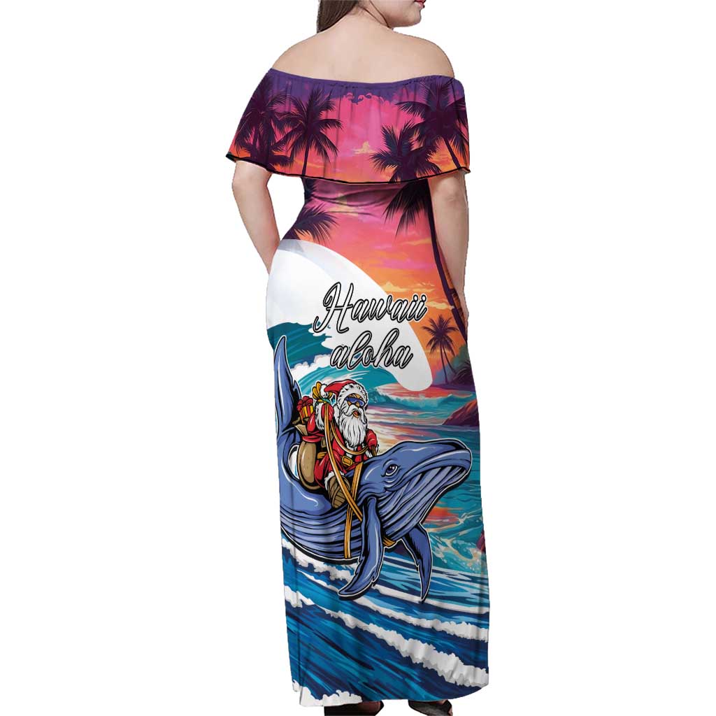 Hawaiian Mele Kalikimaka Family Matching Off Shoulder Maxi Dress and Hawaiian Shirt Santa Claus Driving The Whale with Sunset Ocean Landscape LT03 - Polynesian Pride