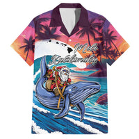 Hawaiian Mele Kalikimaka Family Matching Off Shoulder Short Dress and Hawaiian Shirt Santa Claus Driving The Whale with Sunset Ocean Landscape LT03 Dad's Shirt - Short Sleeve Blue - Polynesian Pride