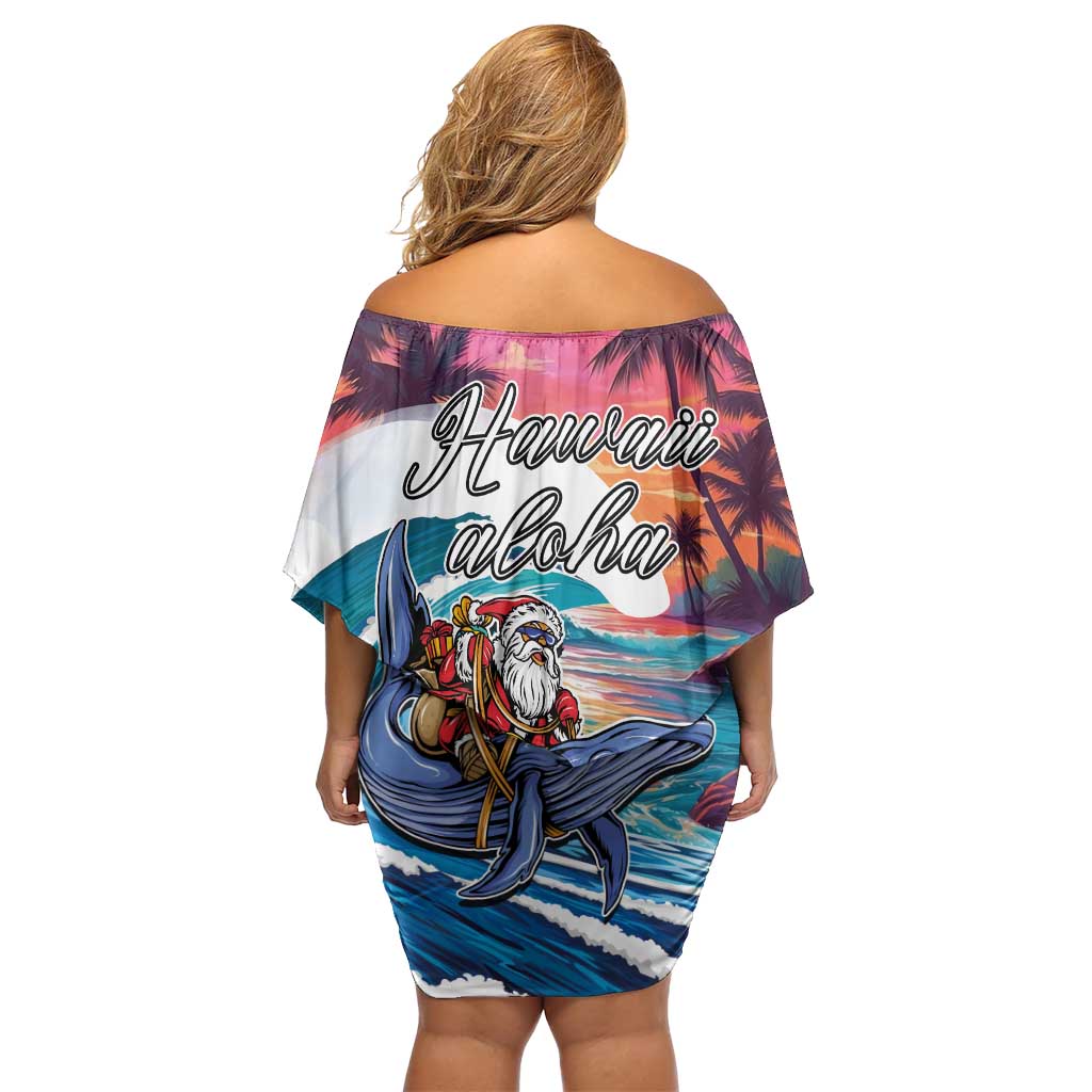 Hawaiian Mele Kalikimaka Family Matching Off Shoulder Short Dress and Hawaiian Shirt Santa Claus Driving The Whale with Sunset Ocean Landscape LT03 - Polynesian Pride