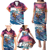Hawaiian Mele Kalikimaka Family Matching Puletasi and Hawaiian Shirt Santa Claus Driving The Whale with Sunset Ocean Landscape LT03 - Polynesian Pride