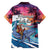 Hawaiian Mele Kalikimaka Family Matching Puletasi and Hawaiian Shirt Santa Claus Driving The Whale with Sunset Ocean Landscape