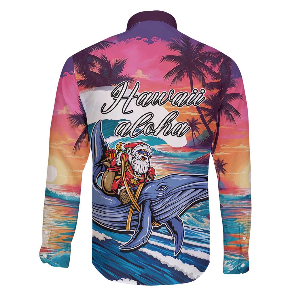 Hawaiian Mele Kalikimaka Family Matching Puletasi and Hawaiian Shirt Santa Claus Driving The Whale with Sunset Ocean Landscape LT03 - Polynesian Pride
