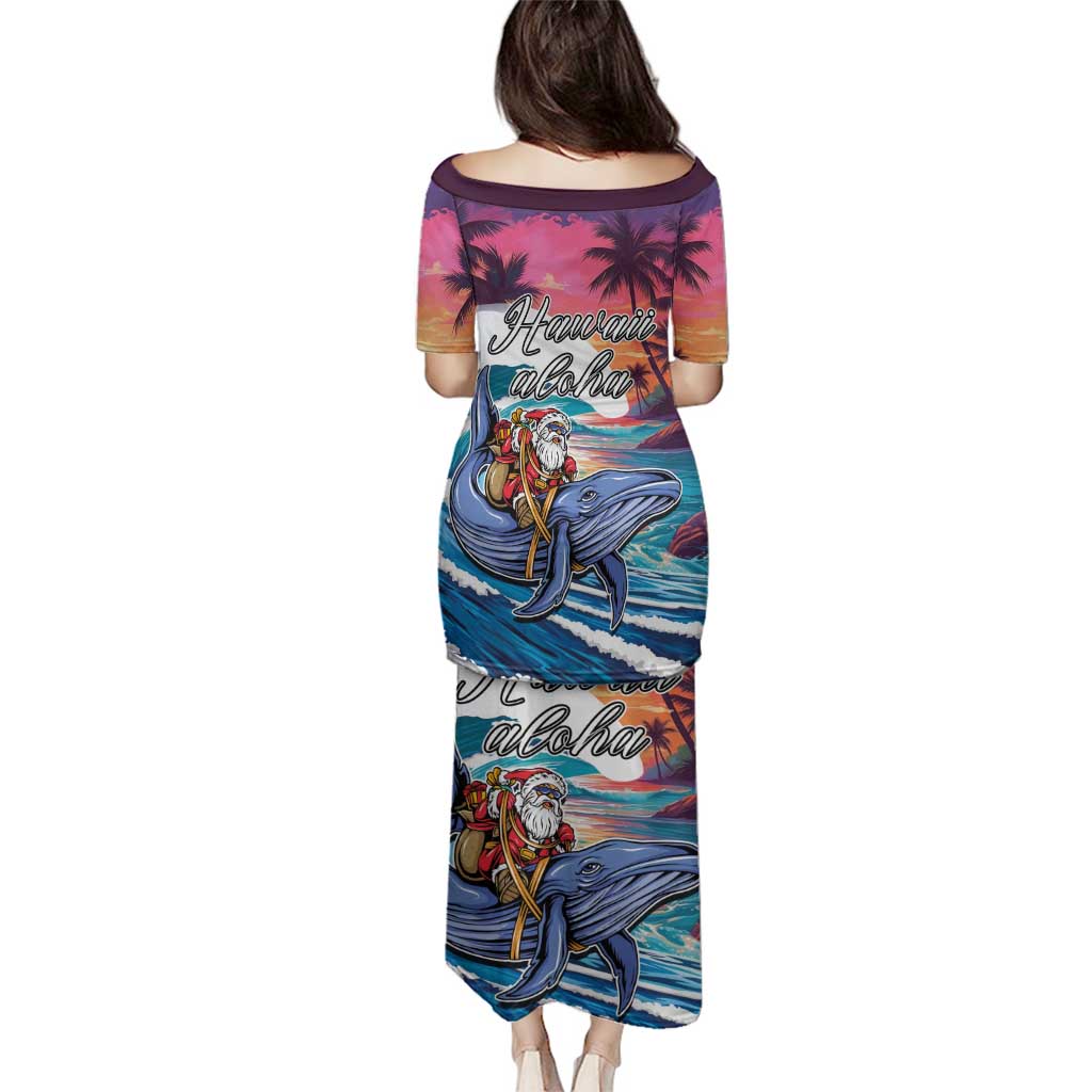 Hawaiian Mele Kalikimaka Family Matching Puletasi and Hawaiian Shirt Santa Claus Driving The Whale with Sunset Ocean Landscape LT03 - Polynesian Pride