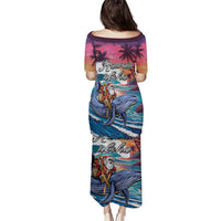 Hawaiian Mele Kalikimaka Family Matching Puletasi and Hawaiian Shirt Santa Claus Driving The Whale with Sunset Ocean Landscape LT03 - Polynesian Pride