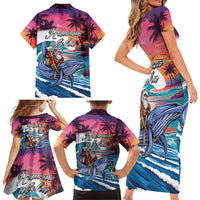 Hawaiian Mele Kalikimaka Family Matching Short Sleeve Bodycon Dress and Hawaiian Shirt Santa Claus Driving The Whale with Sunset Ocean Landscape LT03 - Polynesian Pride