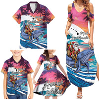 Hawaiian Mele Kalikimaka Family Matching Summer Maxi Dress and Hawaiian Shirt Santa Claus Driving The Whale with Sunset Ocean Landscape LT03 - Polynesian Pride