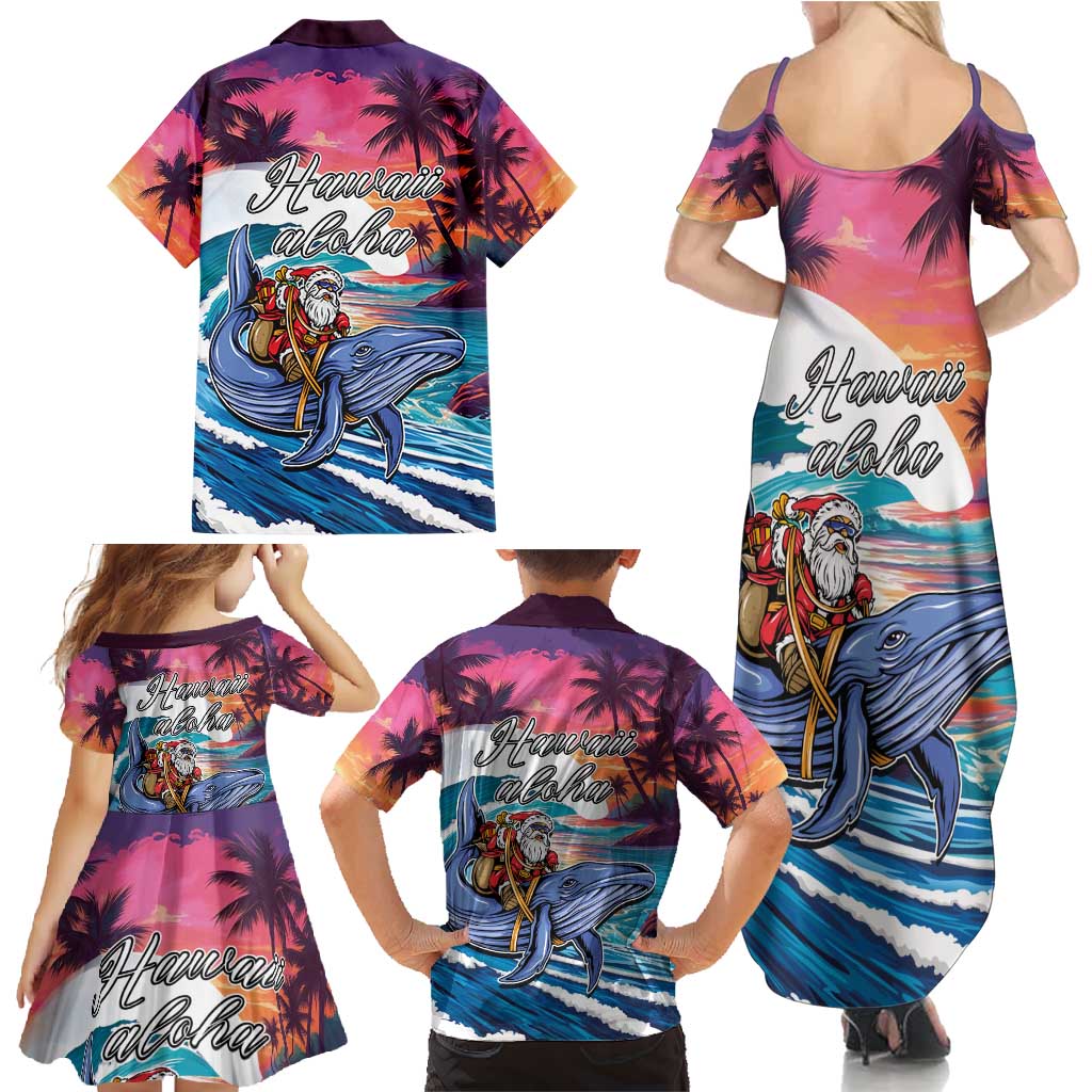 Hawaiian Mele Kalikimaka Family Matching Summer Maxi Dress and Hawaiian Shirt Santa Claus Driving The Whale with Sunset Ocean Landscape LT03 - Polynesian Pride