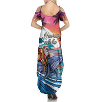 Hawaiian Mele Kalikimaka Family Matching Summer Maxi Dress and Hawaiian Shirt Santa Claus Driving The Whale with Sunset Ocean Landscape LT03 - Polynesian Pride