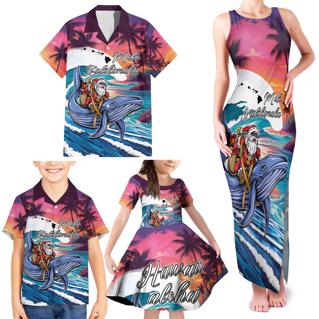 Hawaiian Mele Kalikimaka Family Matching Tank Maxi Dress and Hawaiian Shirt Santa Claus Driving The Whale with Sunset Ocean Landscape LT03 - Polynesian Pride