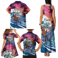 Hawaiian Mele Kalikimaka Family Matching Tank Maxi Dress and Hawaiian Shirt Santa Claus Driving The Whale with Sunset Ocean Landscape LT03 - Polynesian Pride