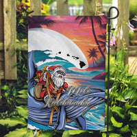 Hawaiian Mele Kalikimaka Garden Flag Santa Claus Driving The Whale with Sunset Ocean Landscape