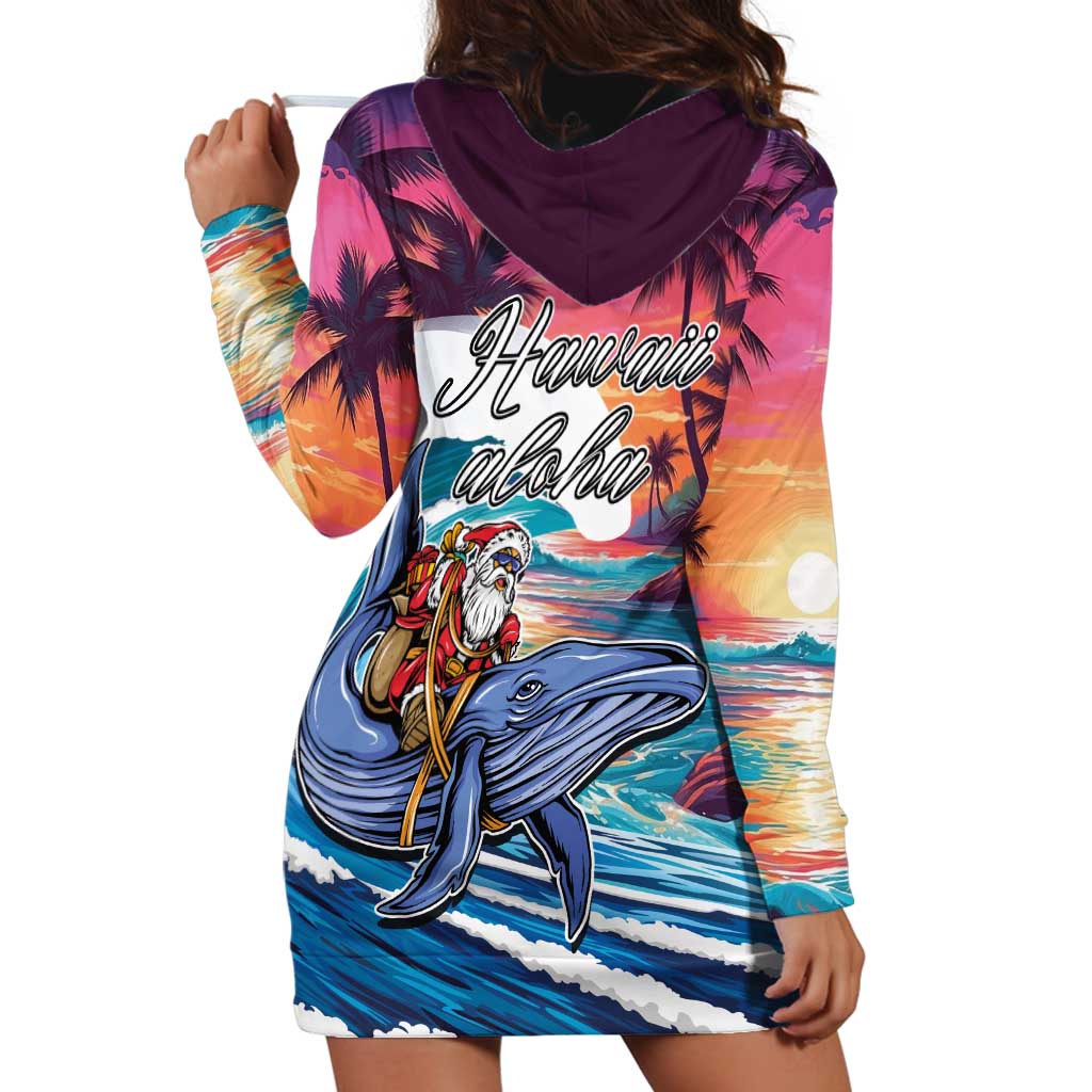 Hawaiian Mele Kalikimaka Hoodie Dress Santa Claus Driving The Whale with Sunset Ocean Landscape LT03 - Polynesian Pride