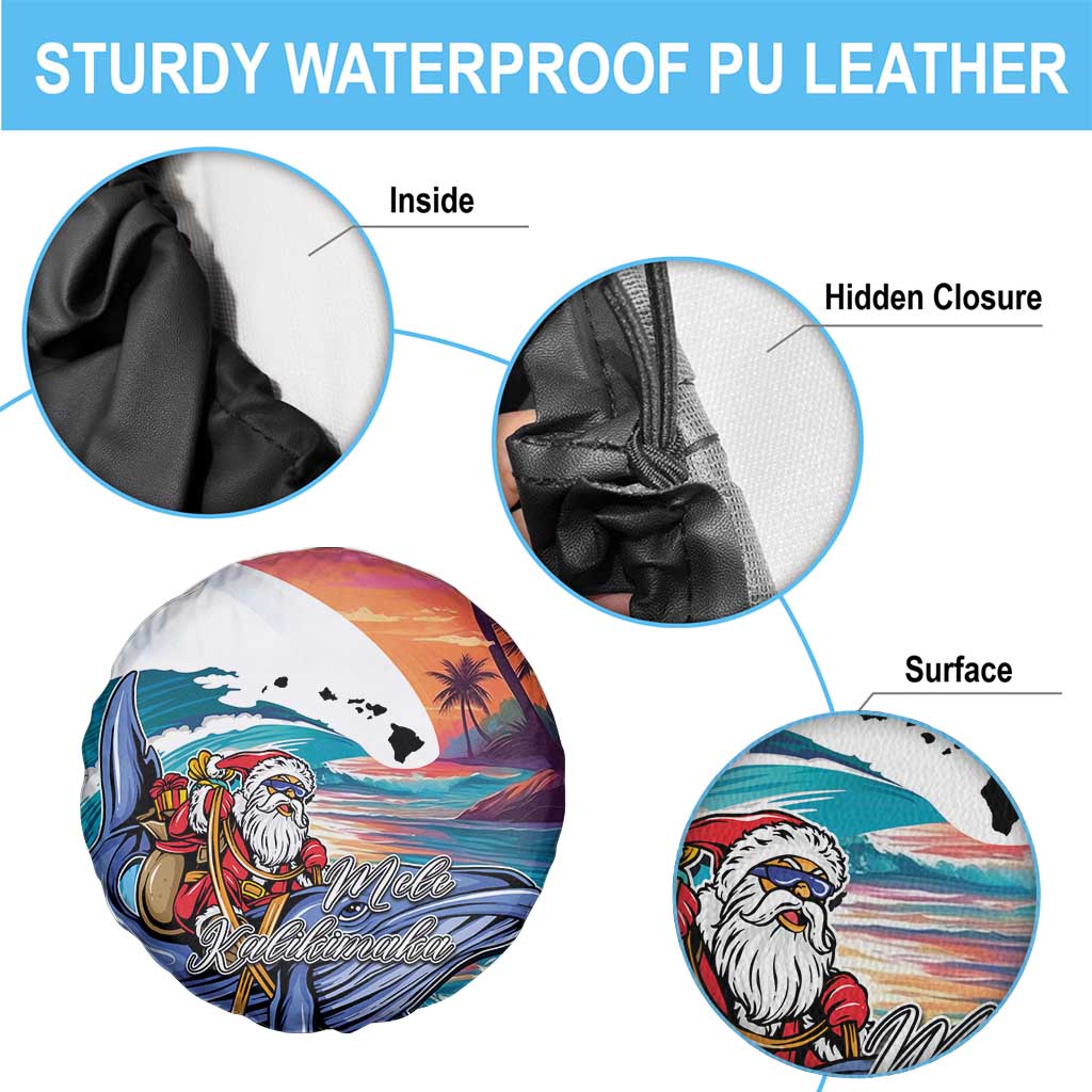 Hawaiian Mele Kalikimaka Spare Tire Cover Santa Claus Driving The Whale with Sunset Ocean Landscape