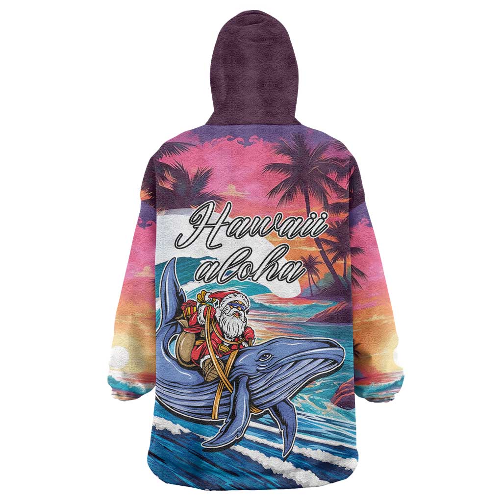 Hawaiian Mele Kalikimaka Wearable Blanket Hoodie Santa Claus Driving The Whale with Sunset Ocean Landscape LT03 - Polynesian Pride