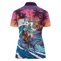 Hawaiian Mele Kalikimaka Women Polo Shirt Santa Claus Driving The Whale with Sunset Ocean Landscape LT03 - Polynesian Pride