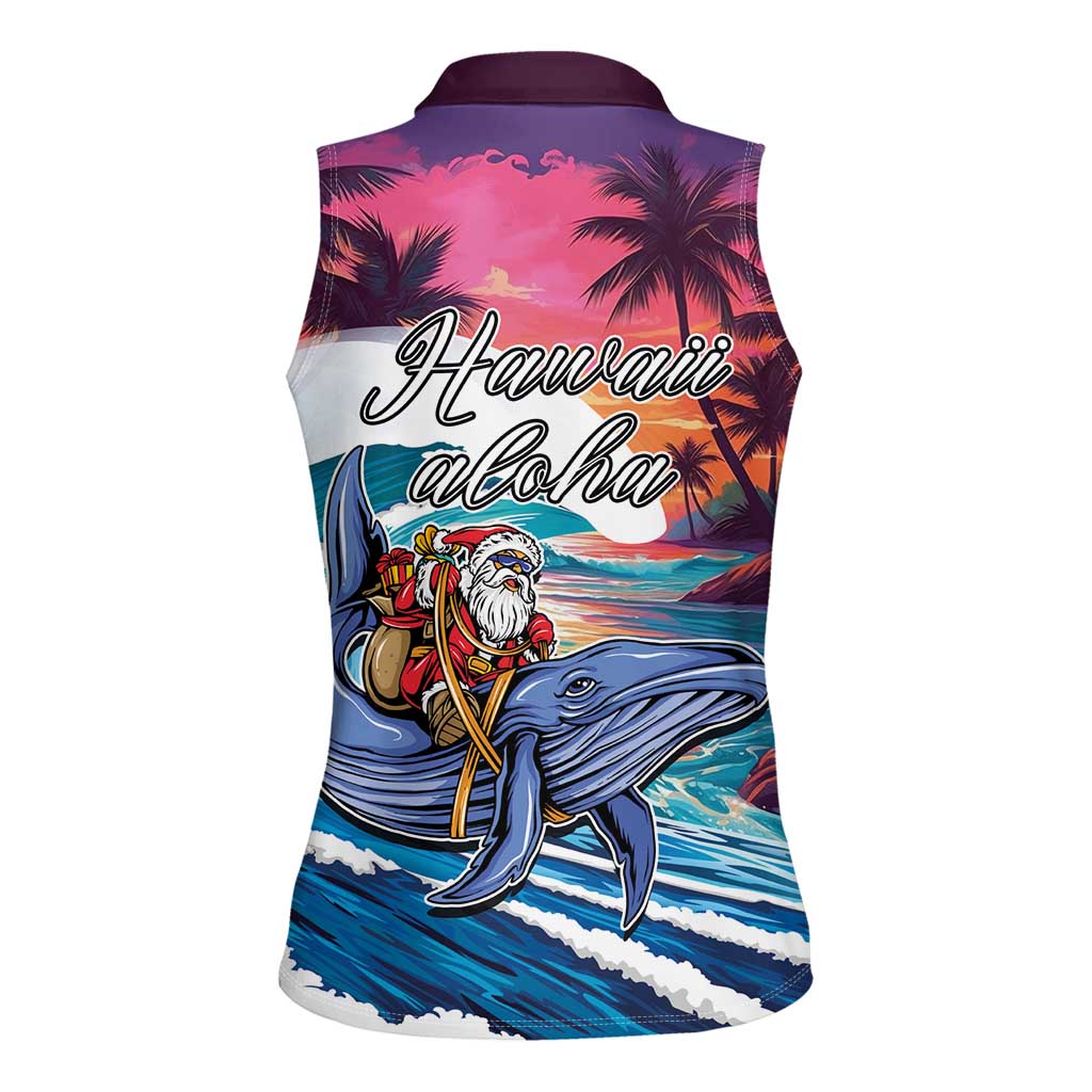 Hawaiian Mele Kalikimaka Women Sleeveless Polo Shirt Santa Claus Driving The Whale with Sunset Ocean Landscape LT03 - Polynesian Pride